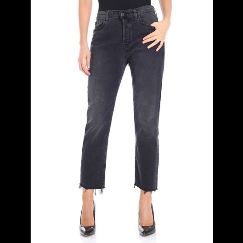 Seven7 jean distressed black cut off high-rise